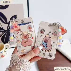 Hộp đựng thẻ CPINCP, Túi mặt dây chuyền Capybara Thẻ bữa ăn sinh viên, Khe cắm thẻ đôi bằng da Vỏ bảo vệ thẻ xe buýt dành cho sinh viên