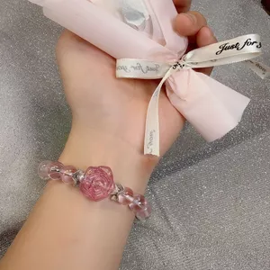 Vòng tay pha lê nhân tạo hoa hồng Thiết kế nữ may mắn Cảm giác quà tặng cô gái siêu cổ tích có giá trị cao 6.21