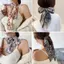 AqToCna Mới Thời Trang Lụa Khăn Tóc Ruy Băng Dài Nơ In Chữ Hàn Quốc Khăn Tóc Nữ Đuôi Ngựa Giá Đỡ Phụ Kiện Tóc AqToCna