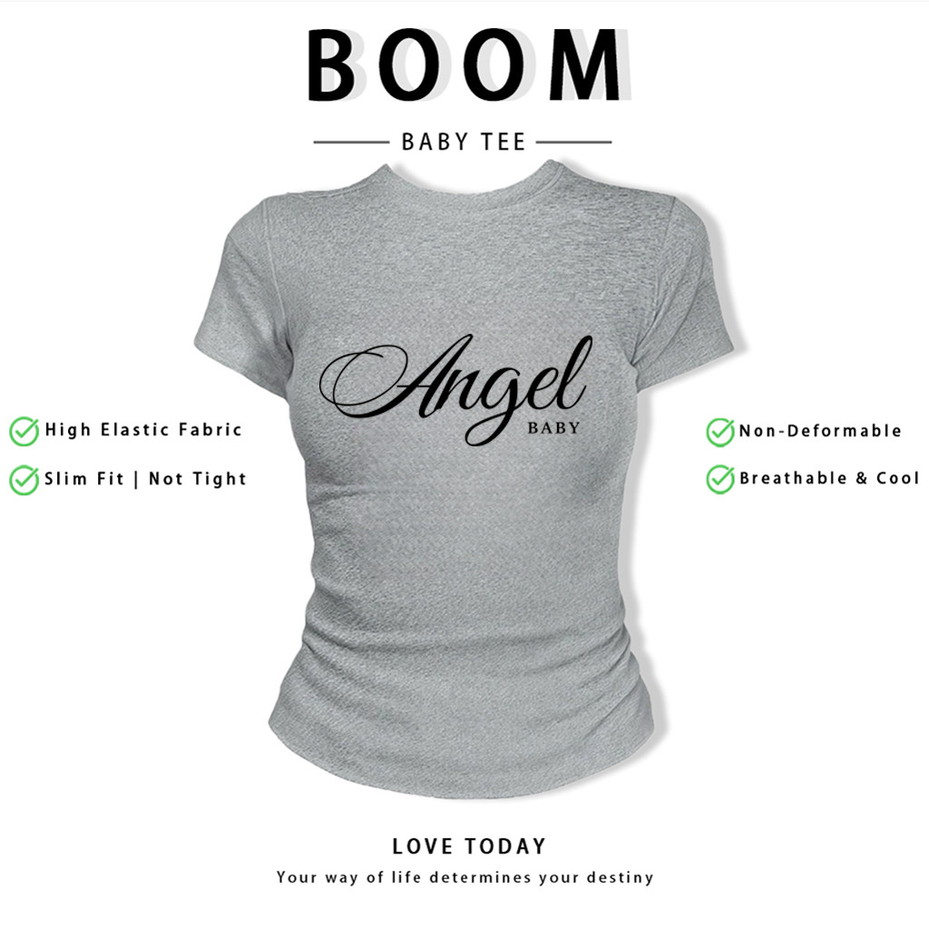 BOOM Áo Baby Tee Nữ Cotton Ôm Body-Áo Thun Ngắn Tay Y2K In Hình PhongCách Mùa Hè, Cổ Tròn Hàng Đầucách hàn quốc phong438