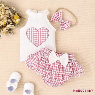 Mgg-baby Girl 3 Bộ Trang Phục Mùa Hè Không Tay Thêu Trái Tim Bộ Quần Áo Trẻ Sơ Sinh