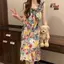 Bộ đồ ngủ đeo chéo mùa hè phong cách cổ điển Kích thước lớn mùa hè ngọt ngào với miếng đệm ngực Váy ngủ một mảnh