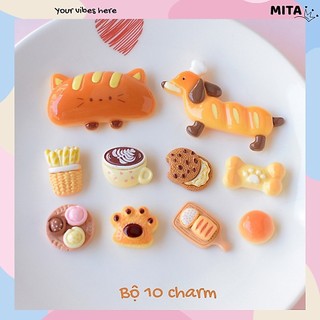 Bộ 10 Sticker, Charm 3D chủ đề Chó bánh mì vàng nhựa cứng gắn Dép Sục, Cá sấu JB-433 Mita