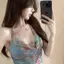 Mùa hè Hot Girl Design Nhiễm trùng Tie-Dye Dây rút Dây đeo nhỏ Sling Nữ mặc bên trong Mặc bên ngoài Không tay Slim @