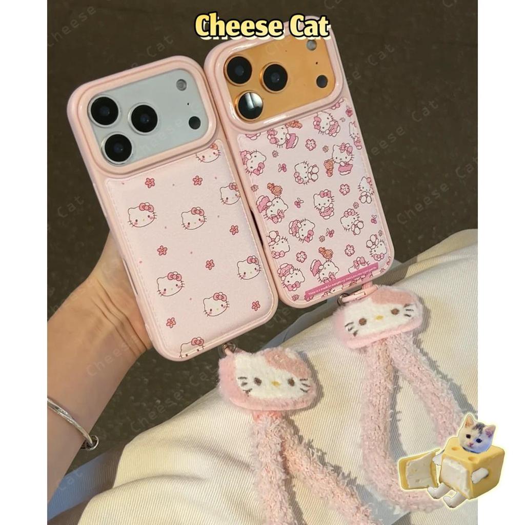 Hồng Sang Trọng Kitty Dây Hồng Da Ốp Lưng Điện Thoại iPhone 17 Pro 16 15 14 Plus Xs Max XR 7 8 Plus 11 12 13 Pro Max