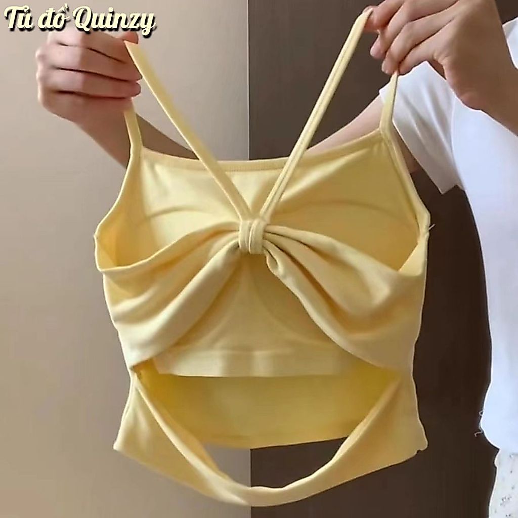 Áo Hai Dây Thắt Nơ Kèm Đệm Ngực - Áo Bra Thun Mịn Sẵn Mút Ngực Cao Cấp Siêu Hot QUINZY BR03