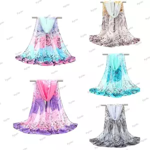 Khăn voan PYCOU, Khăn choàng dài hoa 160 * 50cm, Khăn choàng lụa chống nắng có thể giặt được màu Gradient thời trang dành cho nữ