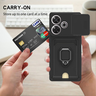 Dành Cho Redmi 13 4G / 5G / 13X / POCO M6 4G Ốp Lưng 4 Trong 1 Trượt Camera Bao Đựng Thẻ Đứng Vuông Freebie Dây Chống Sốc Chống Rơi Mỏng Mềm TPU Cover