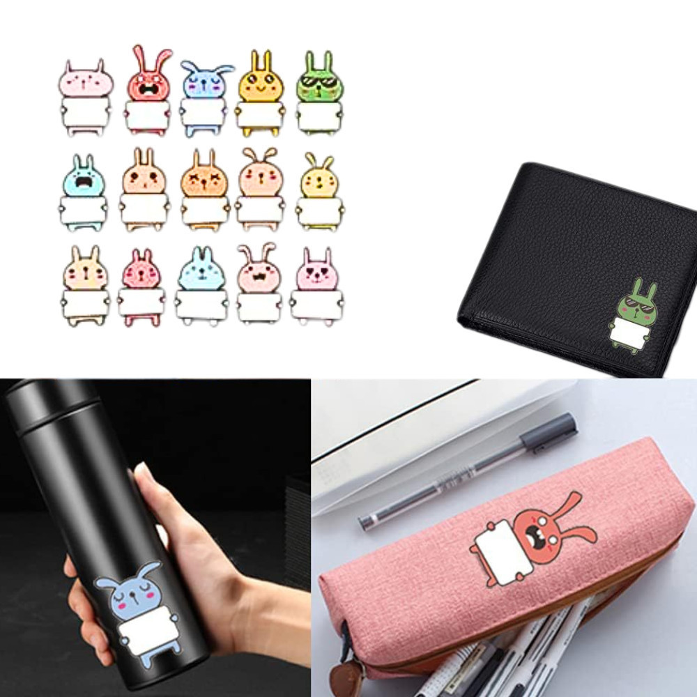 Sticker thỏ hoạt hình dễ thương TE76 tem dán nhiều màu có khung trắng ghi tên cho bé đi học