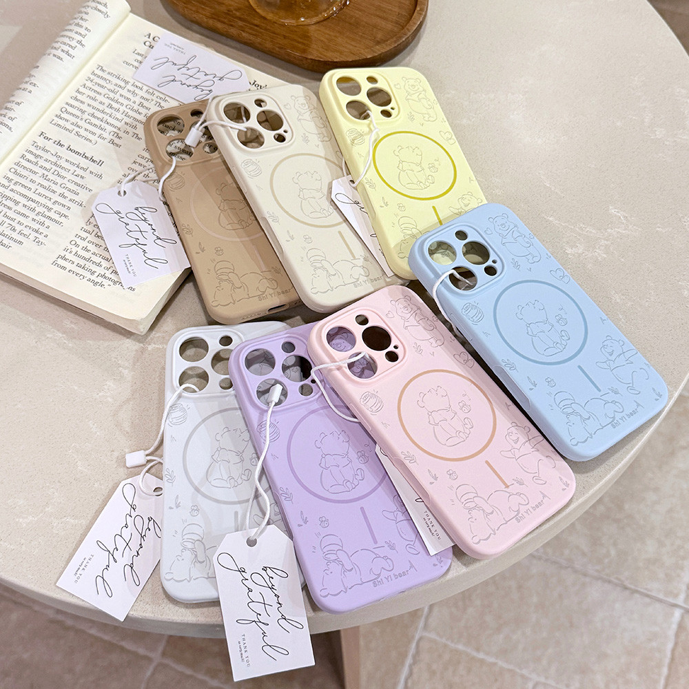 Ốp Điện Thoại Silicon Lỏng Gấu Pooh Từ Tính Cho iPhone 17 Pro Max 16 Plus 15 14 13 12 11 Vỏ Bảo Vệ Chống Sốc