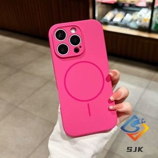 Ốp điện thoại silicon từ tính hình tròn mịn màu đỏ IP16 Pro max cho IPhone 15 Pro Max 12 13 14 Pro Max Plus Vỏ cứng viền mềm Vỏ chống sốc