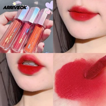 ARRIVEOK Lip Tint, Nhung Son Bóng Lâu Dài, Son Dầu Môi Thạch Dưỡng Ẩm Matte Liquid Lipstick Trang Điểm