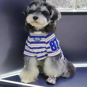 【Ready Stock】 Trendy Brand Dog Clothes Spring and Summer Thin Cat Jarre Aero Bull Bichon Schnauzer Teddy Striped New Striped Clothes VaD8
