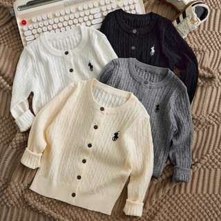 Mùa Thu Phong Cách Mới Phù Hợp Với Trẻ Em Thêu Xoắn Dệt Kim Cardigan Áo Khoác Bé Trai Phong Cách Mỏng Bé Gái