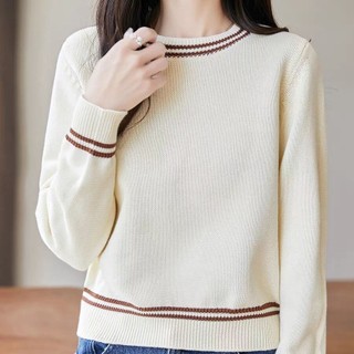 Áo len cổ tròn tay dài nữ mỏng, phong cách Hàn Quốc đơn giản