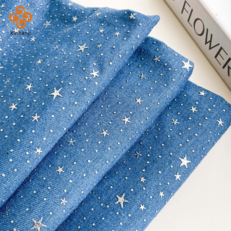 Ngôi sao năm cánh kim cương trên vải denim, tiện lợi cho DIY quần áo và hành lý - 0.5m
