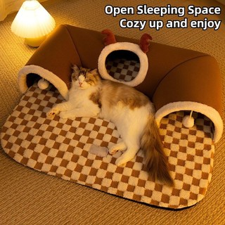 Giường Mèo Đường Hầm Giường Trong Nhà, Giường Hang Mèo Peekaboo Cho Nhiều Mèo, Ống Kitty Sang Trọng Ấm Áp Có Bóng Đồ Chơi Cho Thú Cưng Nhỏ