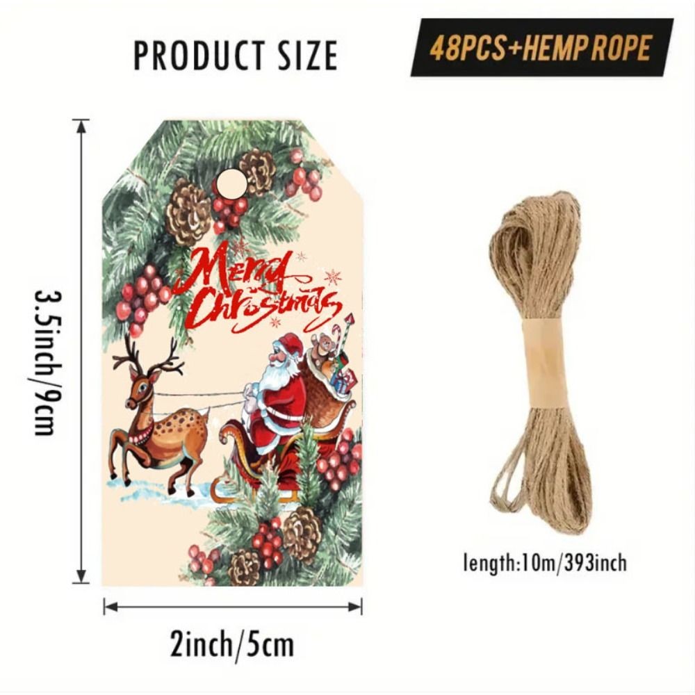 NORBORTO 48 Chiếc Thẻ Giáng Sinh, Ông Già Noel Nai Sừng Tấm Giáng Sinh DIY Thẻ, Vintage Có Dây Giấy Giáng Sinh Treo Nhãn Trang Trí Tiệc