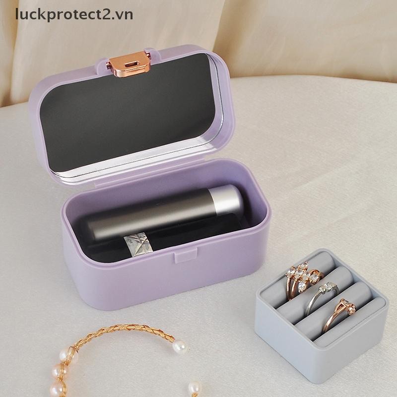 # luckpro # Hộp đựng trang sức di động Bông tai du lịch tại nhà Hộp cổ nữ Hộp nhẫn có hộp trưng bày gương.