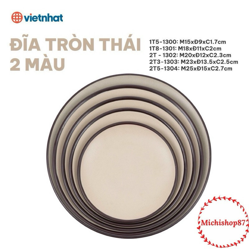 Đĩa nhựa tròn thái 2 màu 5 size nhựa Việt Nhật cao cấp, đĩa nhựa tròn đựng đồ ăn hoa quả phong cách sang trọng AMIZIN
