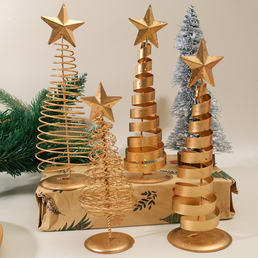 Trang trí cây thông Noel bằng sắt vàng Phong cách cổ điển Bắc Âu, Trang trí chống gỉ có thể gập lại cho bữa tiệc văn phòng tại nhà, 3 kiểu có sẵn Không lắp ráp