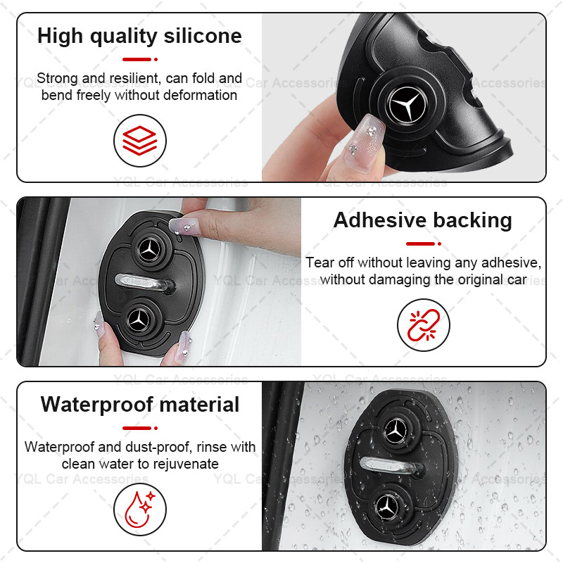 Phim Bảo Vệ Giảm Chấn Cửa Silicon Khóa Cửa Ô Tô Dành Cho Xe Mercedes Benz Class W212 W211 W210 W203 W204 W205 CLA GLK CLS A C E Class