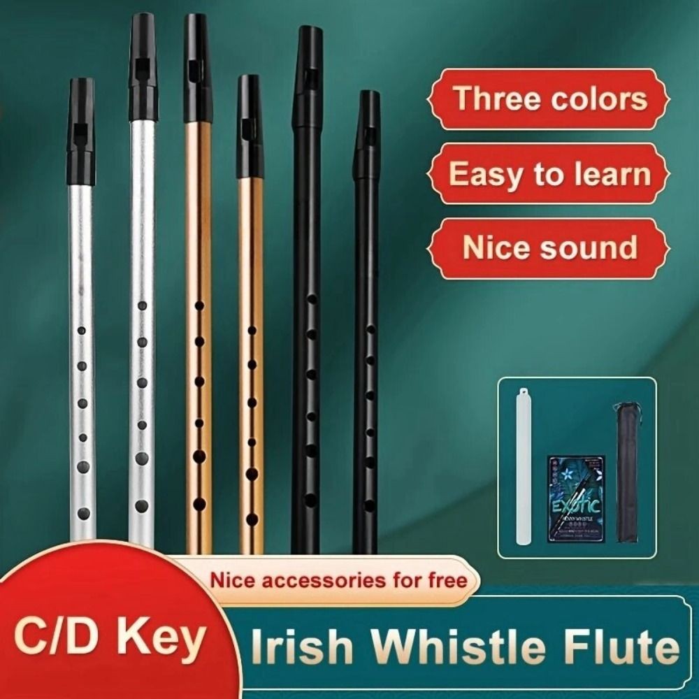 GILL Irish Whistle Sáo, Còi nhôm tông màu phong phú 6 lỗ, Phím C / D di động Dễ học Nhạc cụ Còi thiếc Ailen dành cho người mới bắt đầu