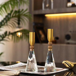 Bộ trang trí nến thủy tinh pha lê Ánh sáng lớn Trang trí sang trọng Giá đỡ sáp trong suốt Tiệc cưới Phòng khách Phong cách Châu Âu Nội thất gia đình 3HBH