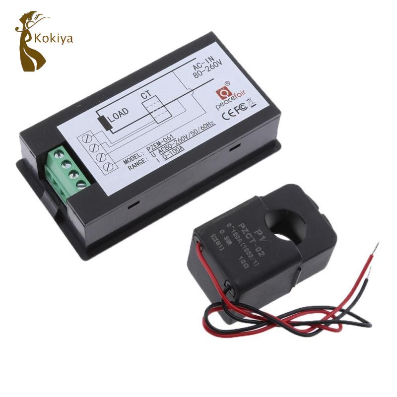 Máy đo công suất dòng điện kỹ thuật số 80-260V 100A PZEM-061 với CT chia (Hiện tại)