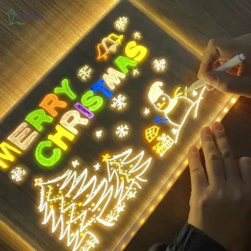 Bảng Ghi Chú Acrylic Trong Suốt Có Đèn LED – Bảng Note Trang Trí Bàn Làm Việc, Tẩy Xóa Dễ Dàng