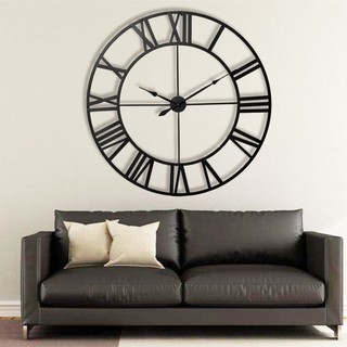 Mới 80 cm Hiện Đại 3D Lớn Retro Đen Sắt Nghệ Thuật Rỗng Đồng Hồ Treo Tường Số La Mã Trang Trí Nhà
