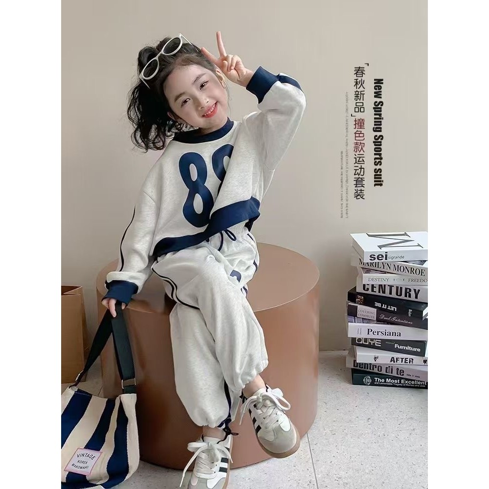 ​Bộ đồ thường ngày cho bé gái Xuân Thu Áo thun chui đầu Bộ đồ hai mảnh cỡ 80-150​ 0599