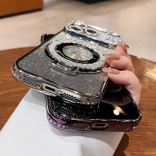 Mạ sang trọng trong suốt cho giá đỡ từ tính Vỏ bột lấp lánh cho iPhone 17 12 13 14 Pro Max 16 15 Plus