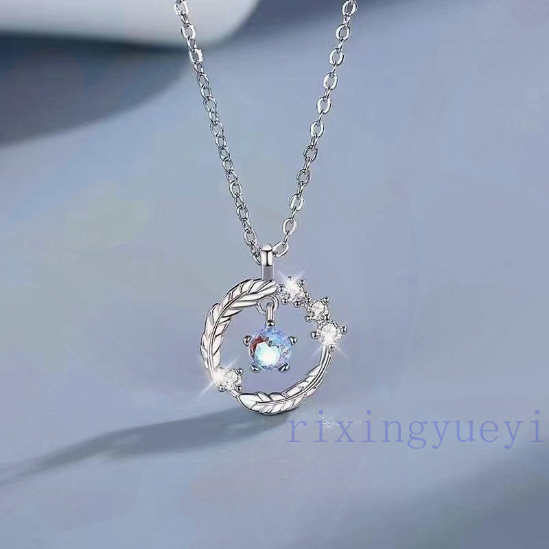 [RYX] Vòng cổ lông vũ bằng đá mặt trăng sang trọng nhẹ nhàng dành cho nữ Dây chuyền xương đòn mặt dây chuyền Zircon thời trang
