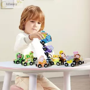 EDIWANY Đồ chơi xe lửa số từ tính, Mô hình xe lửa tự làm bằng gỗ số khủng long, Động vật trái cây sáng tạo Nhiều màu sắc Nhận thức Montessori Đồ chơi khối xây dựng giáo dục