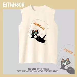 Hoạt Hình Vui Nhộn Mèo In 2024 Phong Cách Mới Áo Thun Không Tay Áo Vest Nam Nữ Mùa Hè Rời Thể Thao Áo Vest Top