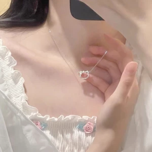Nhấp Nháy Kim Cương Hello Kitty Vòng Cổ Dễ Thương Nữ Tính KT Mèo Ngọc Trai Mặt Dây Chuyền Xương Đòn Dây Xích ELCB