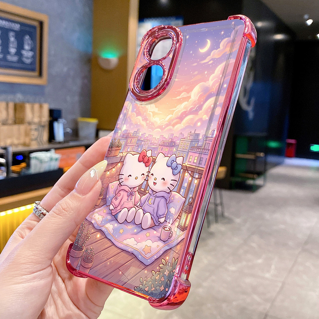 Tương thích với OPPO A40 A3X A2 A5 Pro A60 A18 A38 A57 4G A58 5G Kuromi Hello Kitty Vỏ mạ trong suốt Vỏ chống rơi
