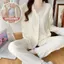 Bộ Đồ Ngủ Cardigan Xuân Thu Quần Dài Tay Nữ Bộ Đồ Mặc Nhà Đệm Lót Ngực Viền Bông Mây Mẫu Mới Năm 2025