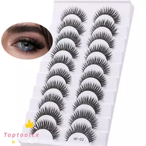 TOPTOOLCX 10 Đôi Lông Mi Giả, Lông Mi Chồn Mềm Mại Lông Mi, Thân Đen Tự Nhiên Dài Lông Mi Giả Nối Mi