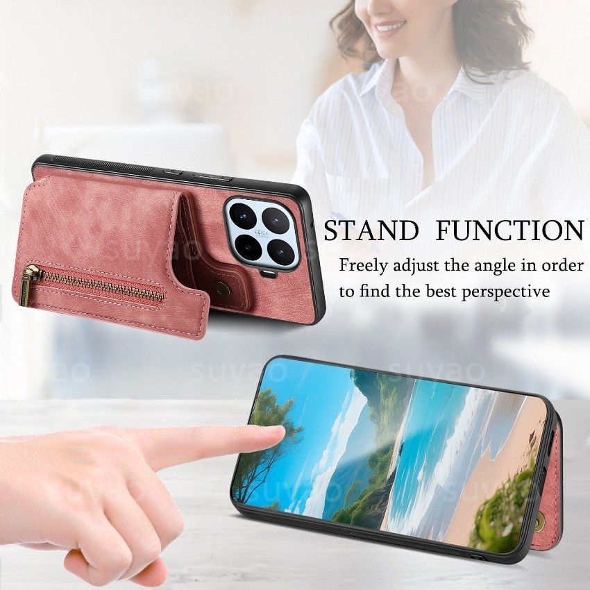 Dành Cho Xiaomi 17T Pro 17TPro 2026 Ốp lưng Dây Kéo Sang Trọng Thẻ Ví Da Từ Tính Flip Casing Xiaomi17TPro Xiaomi17T Dây Đeo Cổ Tay Giá Đỡ Mặt Sau