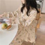 Đồ Ngủ Quần Dài Tay Ren Cardigan Ngọt Ngào Bong Bóng Nhăn Đồ Mặc Nhà Nữ Bộ Hai Chiếc