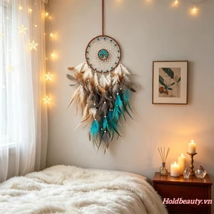 Bohemian Dream Catchers Cây đá quý truyền thống Dreamcatchers Trang trí treo tường có lông vũ