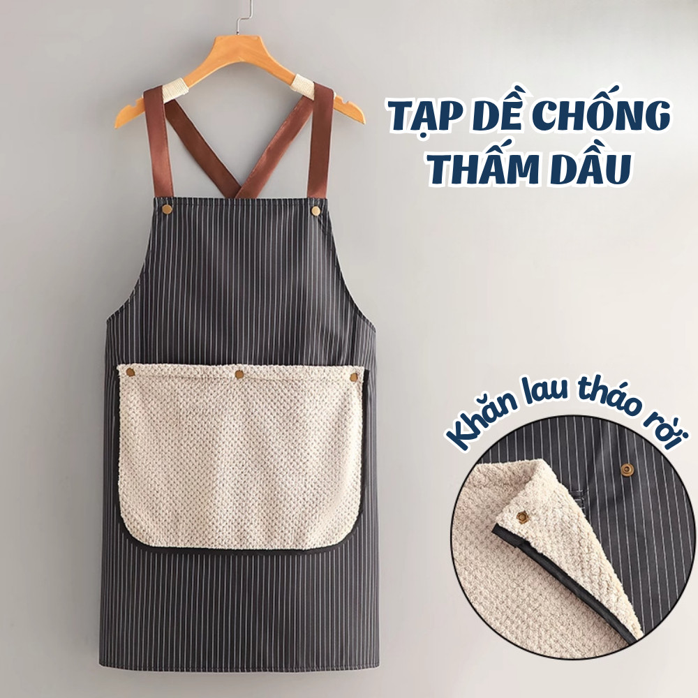 Tạp Dề Nấu Ăn Chống Thấm Dầu Có Khăn Lau Tay San Hô Tháo Rời HOMIE, Có Túi Đựng Đồ Tiện Lợi