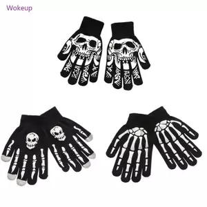 Woke Halloween Kinh Dị Đầu Lâu Găng Tay Dạ Quang Găng Tay Trượt Tay Ấm Đen Dệt Kim Đồng Hồ Găng Tay Cho Xe Đạp