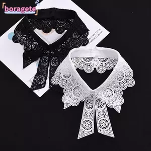 Cổ áo giả BORAGETE, Cổ giả màu đen trắng có thể tháo rời, Cổ áo trang trí hoa ren thời trang dành cho nữ