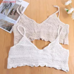 COCODECOVED Nữ Móc Áo, Áo Vest Ngắn Phong Cách Bohemian, Mùa Hè Mỏng Nóng Áo Tua Rua Đan Crop Tops Nữ