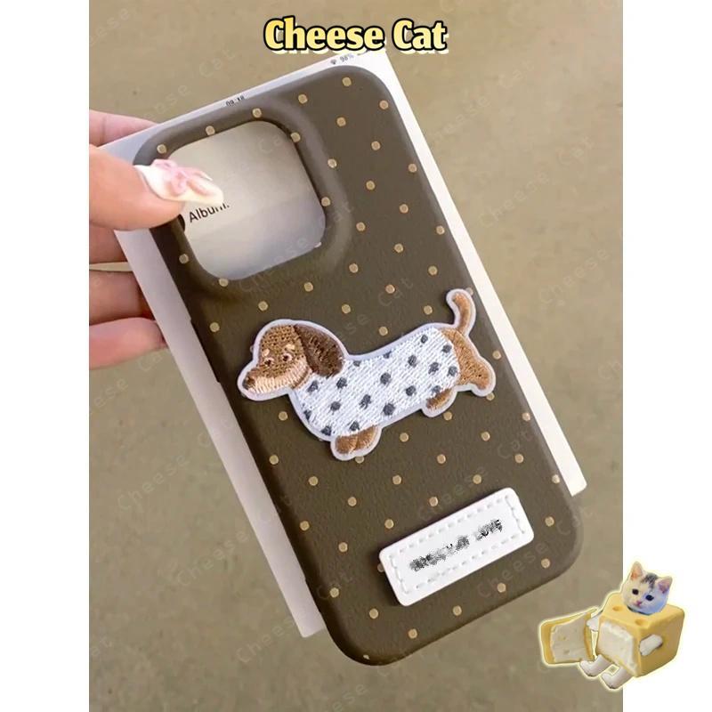 Thêu Nâu Dachshund Dành Cho iPhone 14 15 Plus Xs Max XR 7 Plus 16 13 12 11 17 Pro Max Bao Da Điện Thoại