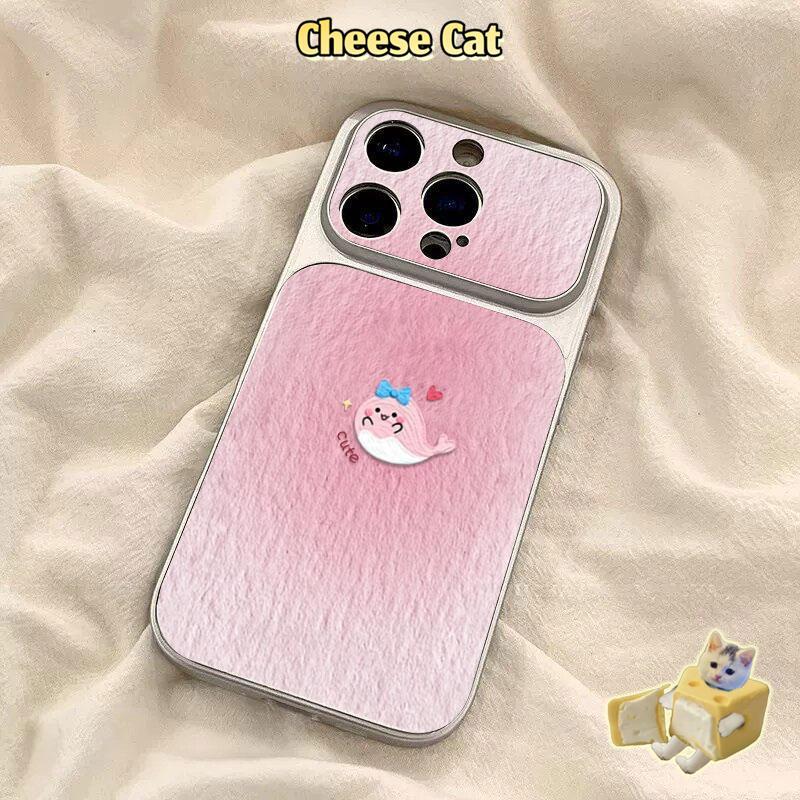 Ốp điện thoại bảo vệ bằng da cá voi xanh bị nhòe màu hồng cho iPhone 15 14 11 12 13 Pro Max XR Xs Max 17 Pro 16 Plus