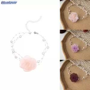 Bluelover Lãng Mạn Ngọc Trai Choker Camellia Nelace Mùa Hè Xương Đòn Dây Xích Với Vải Hoa Ngọc Trai Cho Nữ Bữa Tối Trang Sức Mới